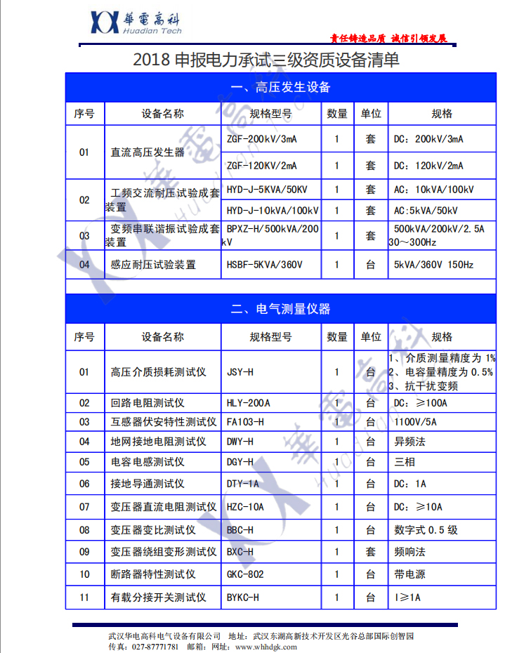 2018申報電力承試三級資質設備清單